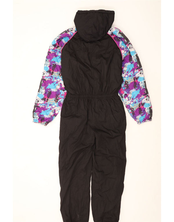 Vintage Mens Hooded Ski Jumpsuit Medium Black Colourblock Polyester