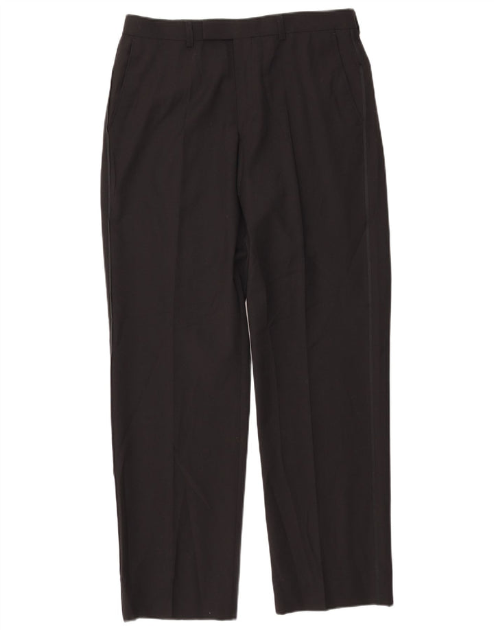 Marks & Spencer Mens Straight Suit Trousers W32 L31 Black Polyester