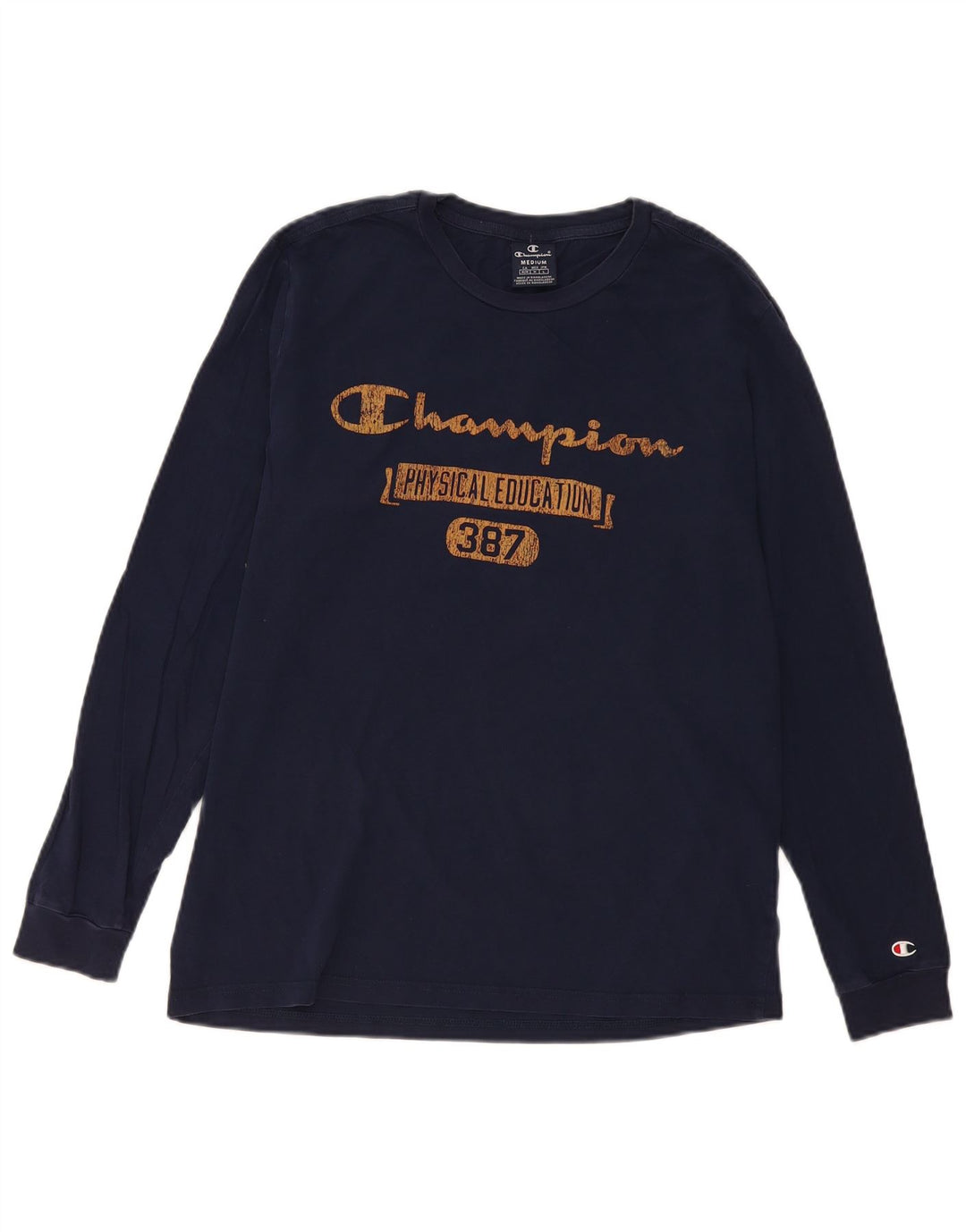 Champion Mens Graphic Top Long Sleeve Medium Navy Blue Cotton