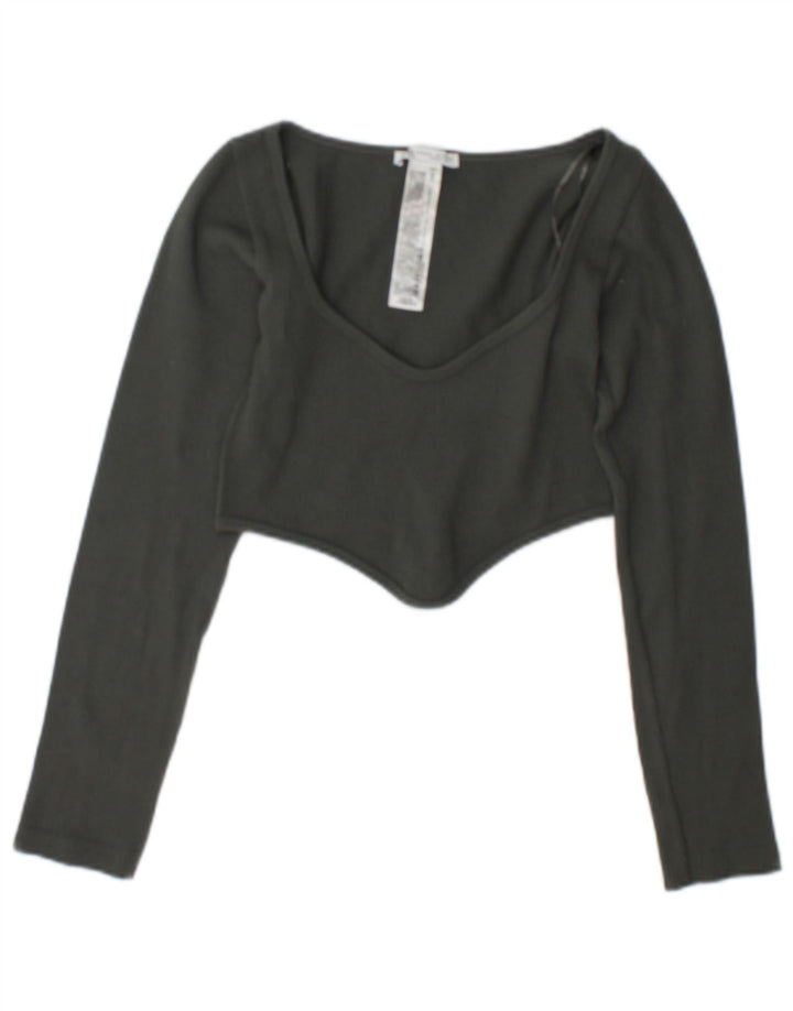 Zara Womens Long Sleeve Crop Top UK 12 Medium Green Polyamide