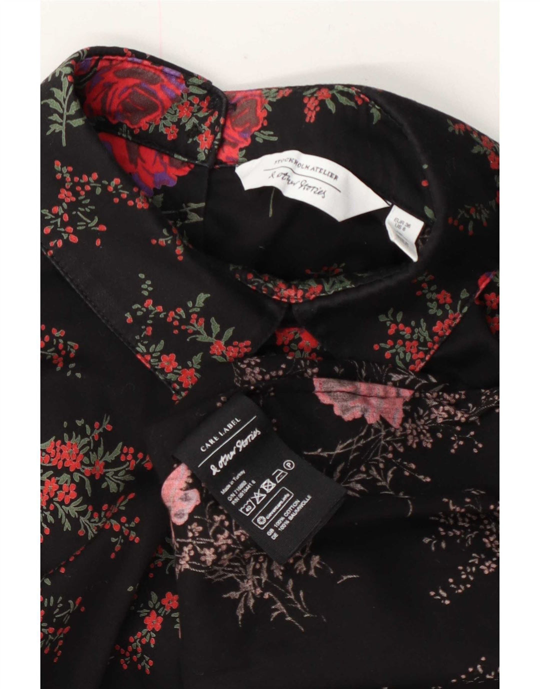 & Other Stories Womens Long Sleeve Blouse Top EU 36 Small Black Floral
