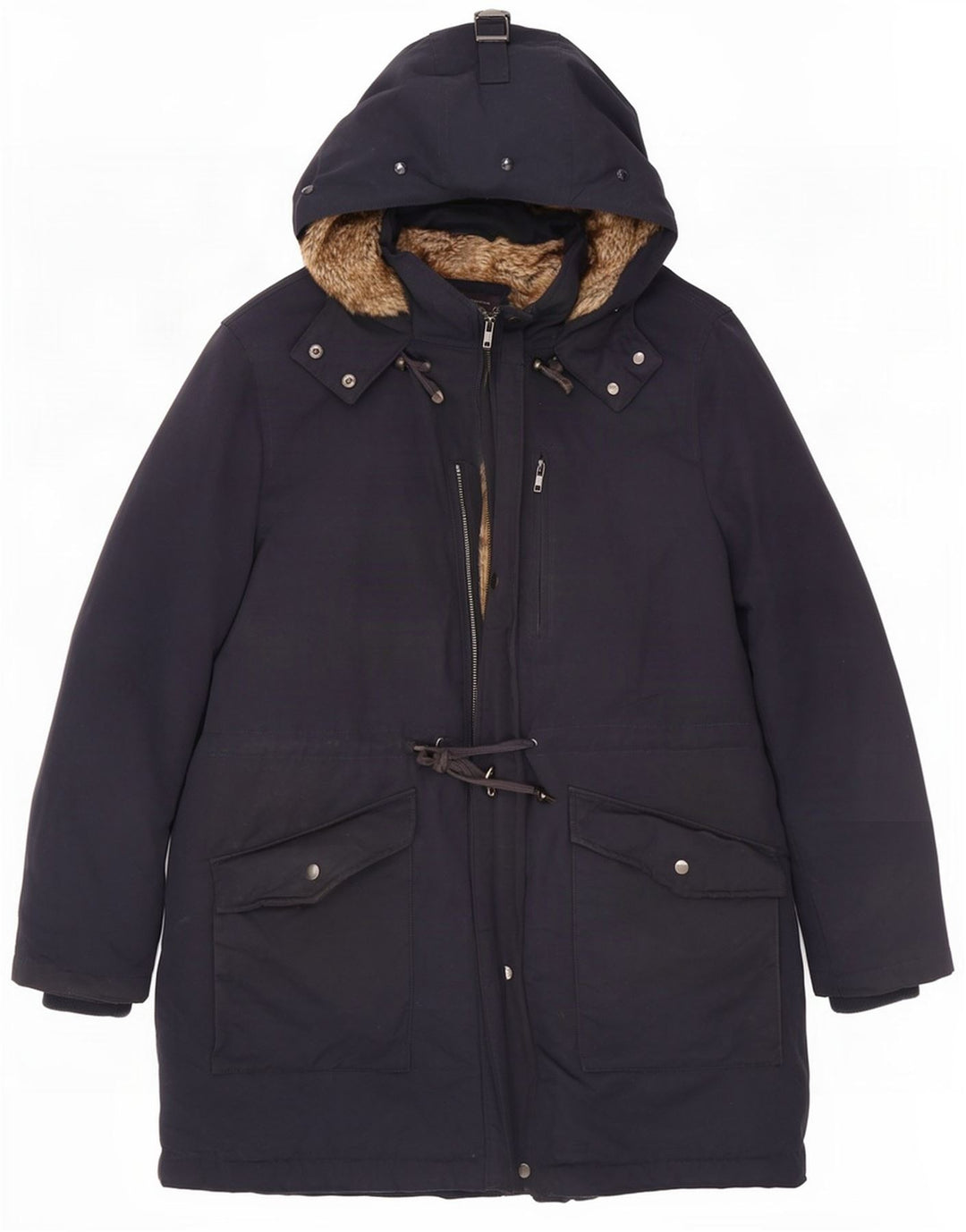 Marks & Spencer Womens Hooded Parka Jacket UK 20 3XL Navy Blue Polyester