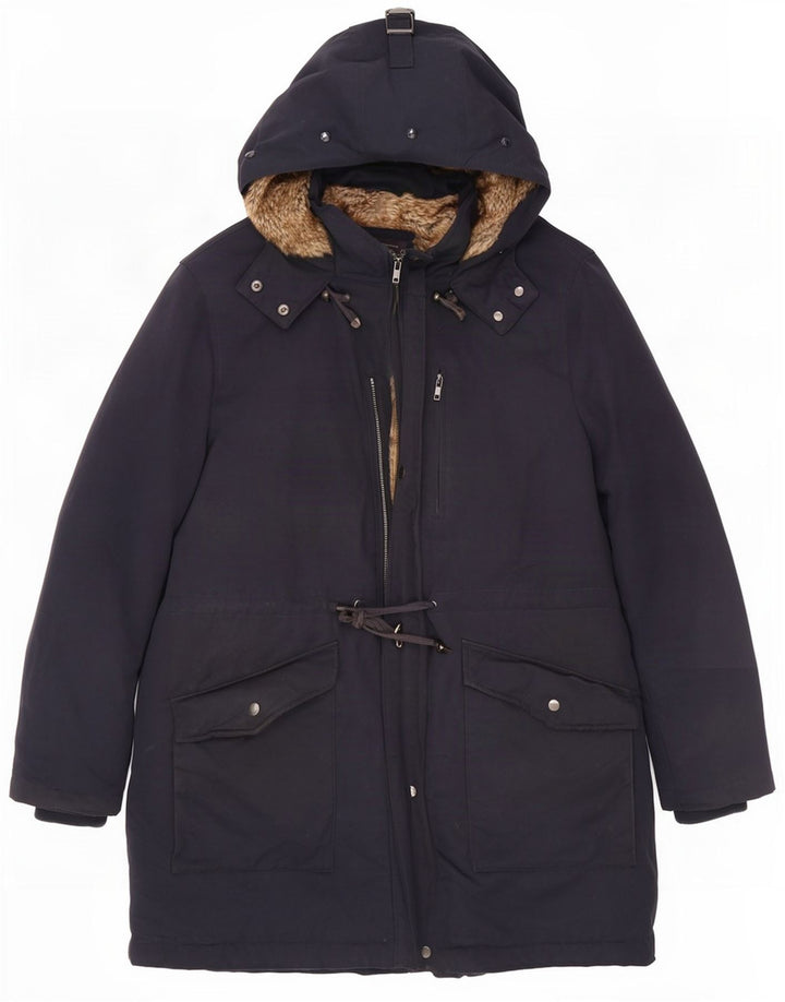 Marks & Spencer Womens Hooded Parka Jacket UK 20 3XL Navy Blue Polyester