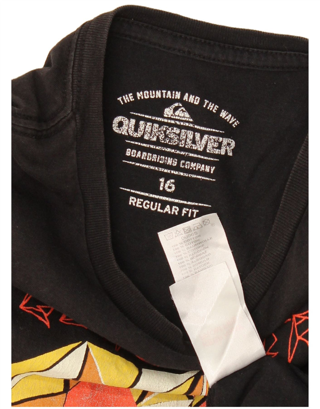 Quiksilver Boys Graphic T-Shirt Top 15-16 Years Black Cotton