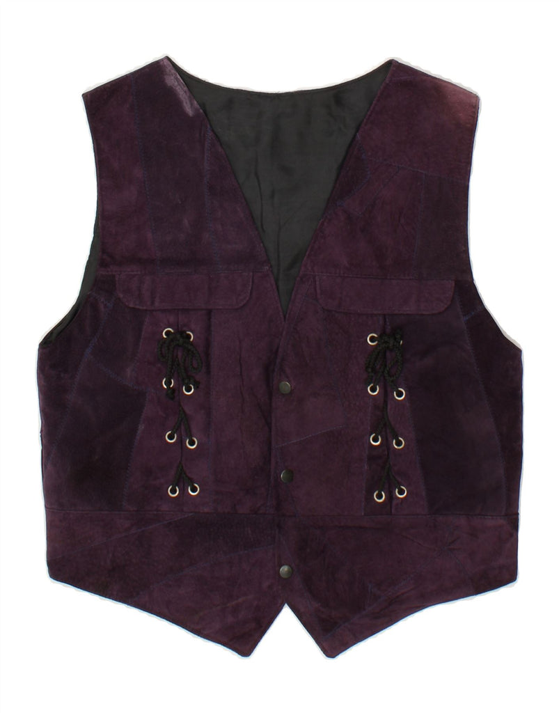 VINTAGE Womens Leather Gilet UK 14 Large Purple Leather | Vintage Vintage | Thrift | Second-Hand Vintage | Used Clothing | Messina Hembry 