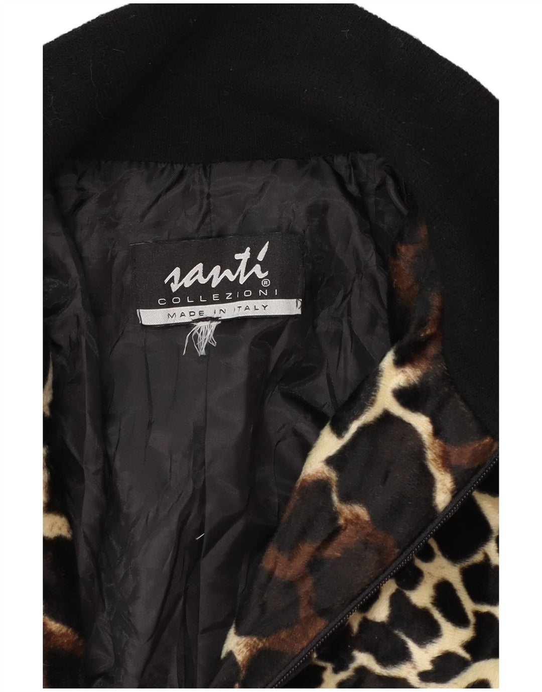 Vintage Womens Bomber Jacket UK 12 Medium Black Animal Print