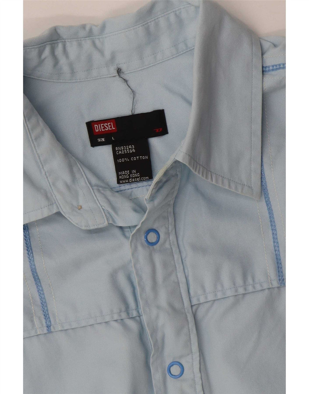 Diesel Mens Short Sleeve Shirt Large Blue Striped Cotton