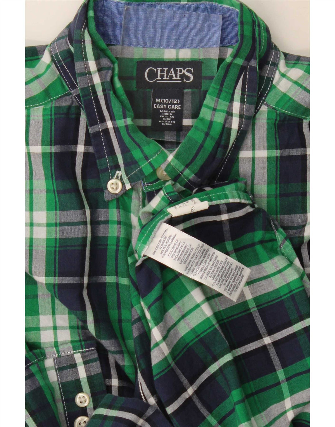 Chaps Boys Shirt 10-11 Years Medium Green Check Cotton