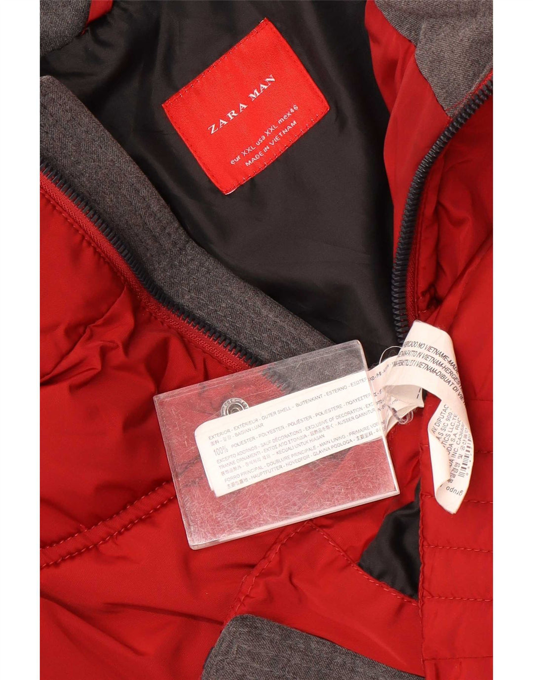 Zara Mens Hooded Padded Jacket UK 44 2XL Red Polyester