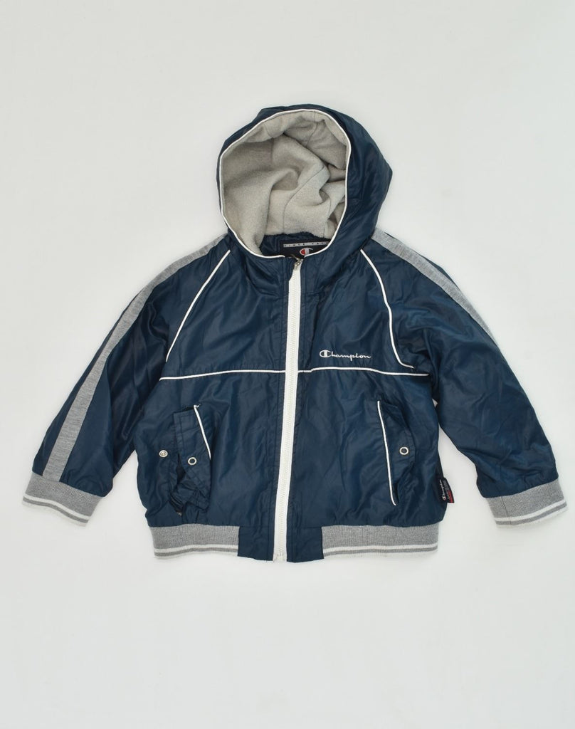 CHAMPION Boys Hooded Bomber Jacket 2-3 Years XL Navy Blue Polyester | Vintage Champion | Thrift | Second-Hand Champion | Used Clothing | Messina Hembry 