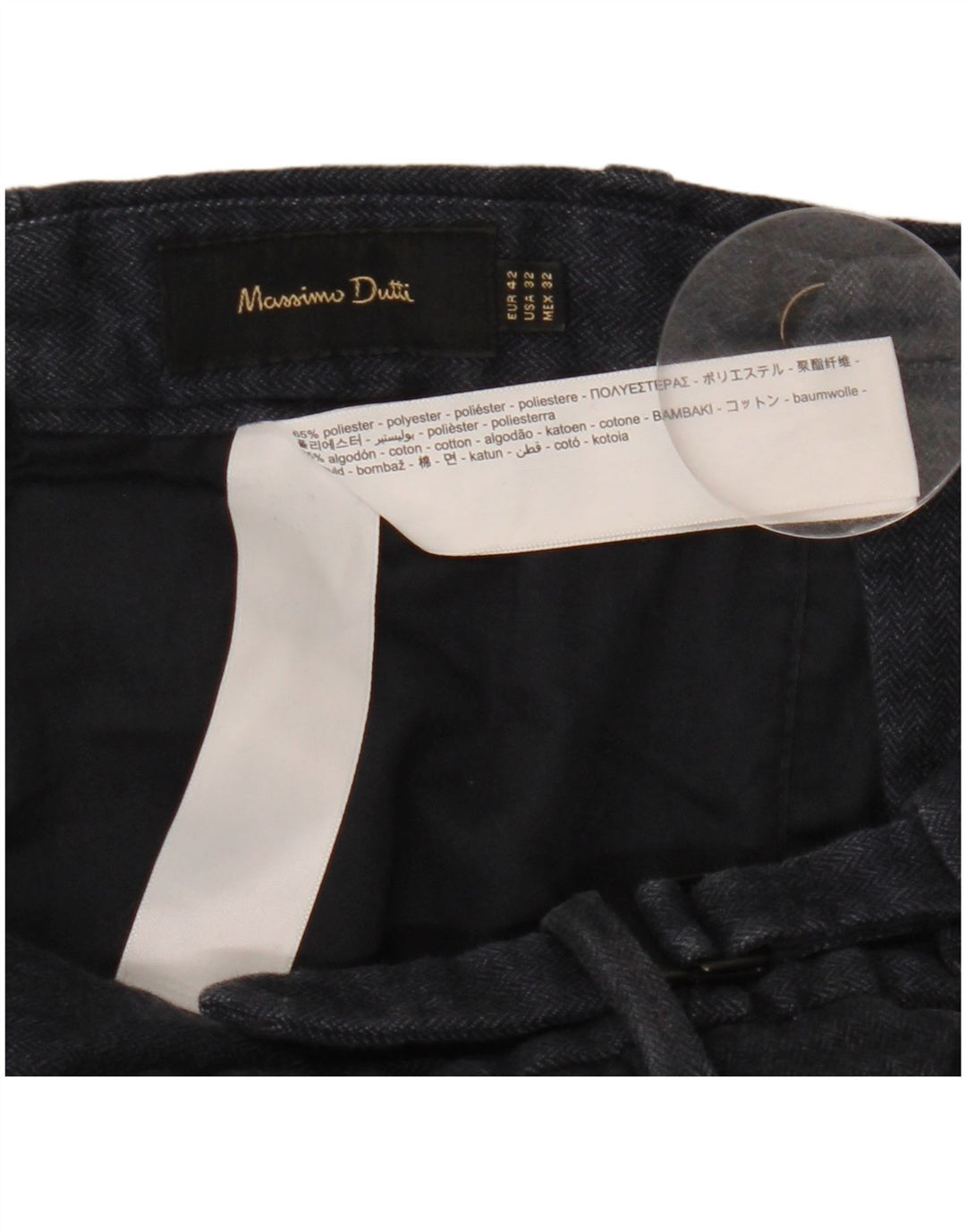 Massimo Dutti Mens Chino Trousers EU 42 Large W32 L30 Navy Blue Herringbone