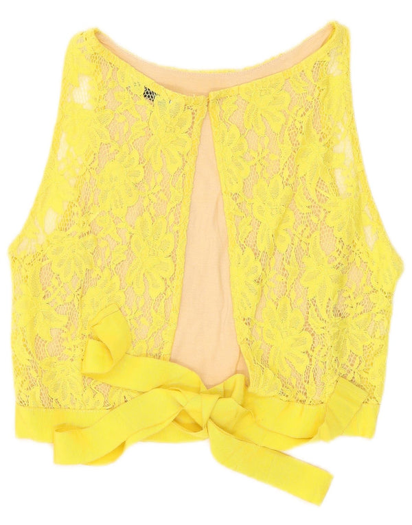Zara Womens Lace Sleeveless Crop Top UK 8 Small Yellow Floral