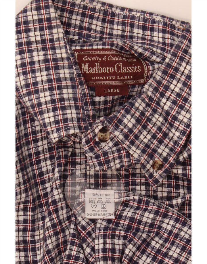 Marlboro Classics Mens Shirt Large Navy Blue Check Cotton