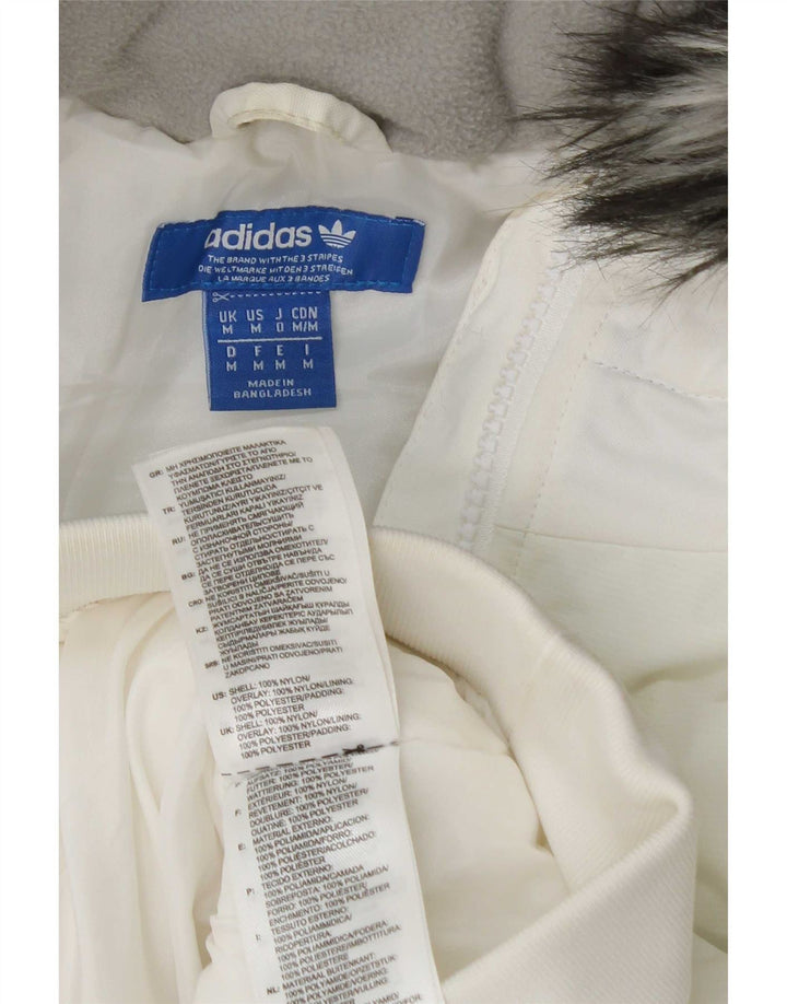 Adidas Mens Hooded Padded Bomber Jacket UK 38 Medium White Nylon