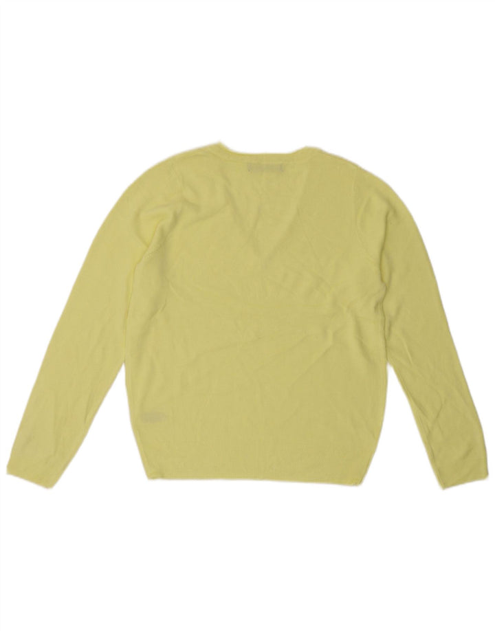 MARKS & SPENCER Womens V-Neck Jumper Sweater UK 10 Small Yellow Acrylic