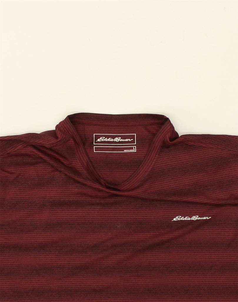 EDDIE BAUER Mens T-Shirt Top Large Burgundy Striped Polyester | Vintage Eddie Bauer | Thrift | Second-Hand Eddie Bauer | Used Clothing | Messina Hembry 