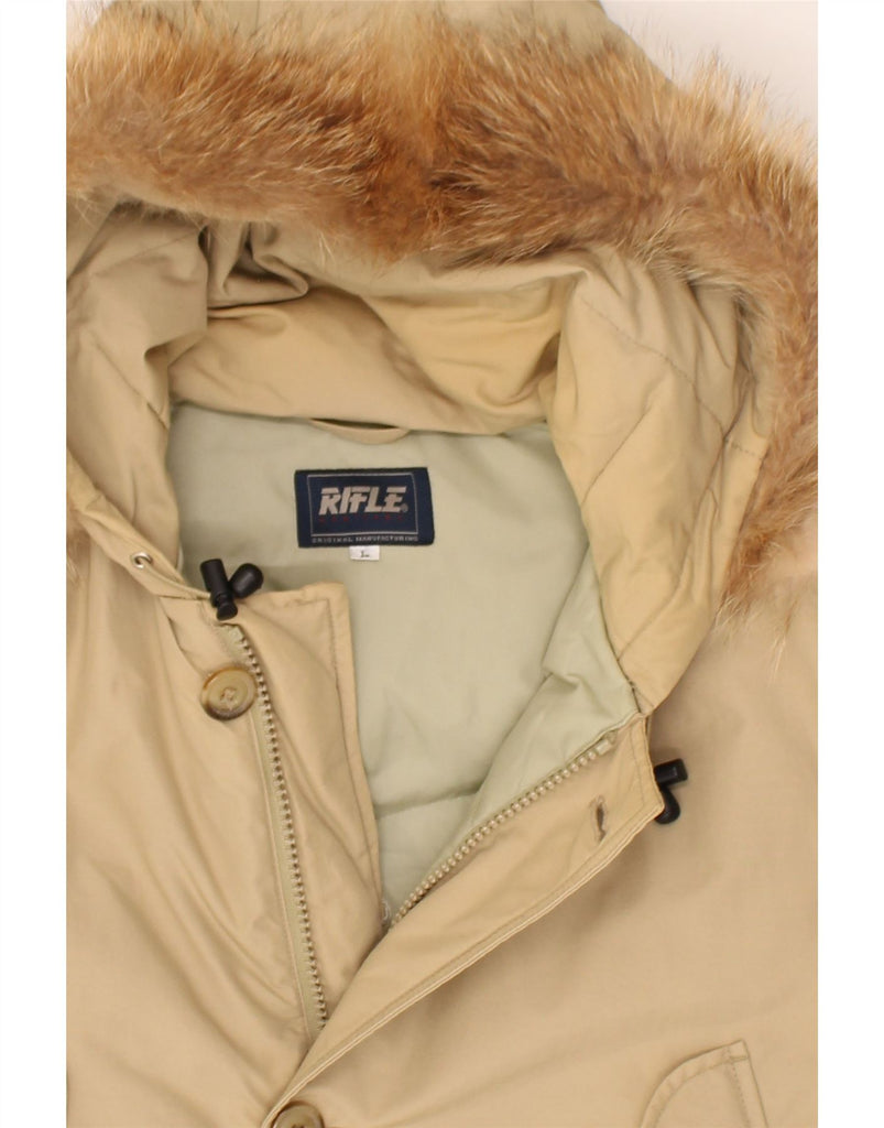 RIFLE Mens Hooded Padded Coat UK 40 Large Beige Cotton | Vintage Rifle | Thrift | Second-Hand Rifle | Used Clothing | Messina Hembry 