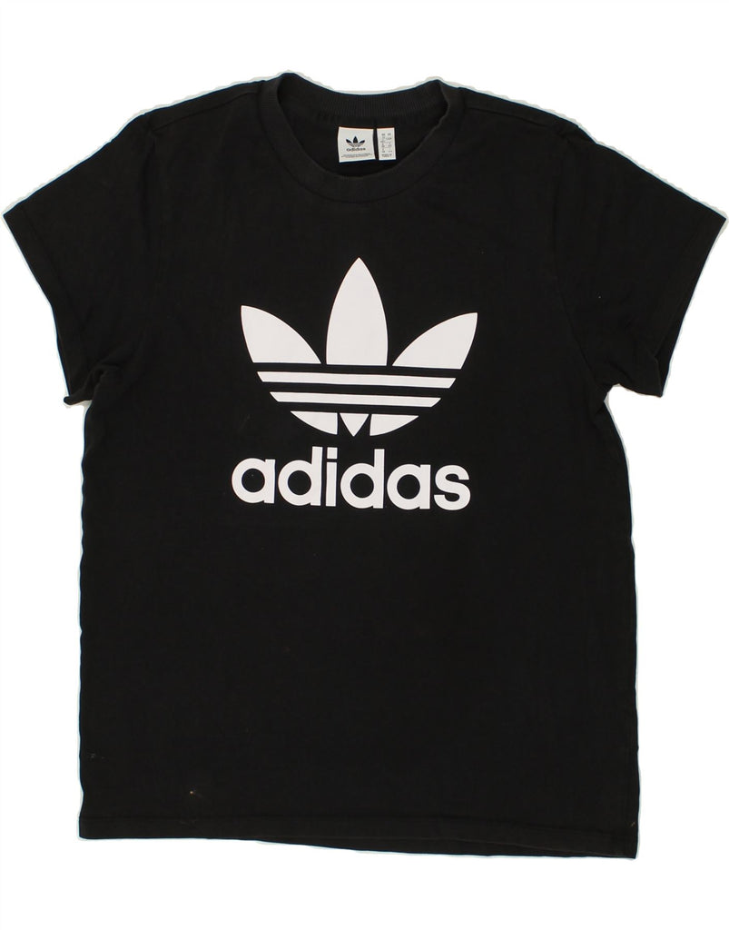 ADIDAS Womens Graphic T-Shirt Top UK 12 Medium Black Cotton | Vintage Adidas | Thrift | Second-Hand Adidas | Used Clothing | Messina Hembry 