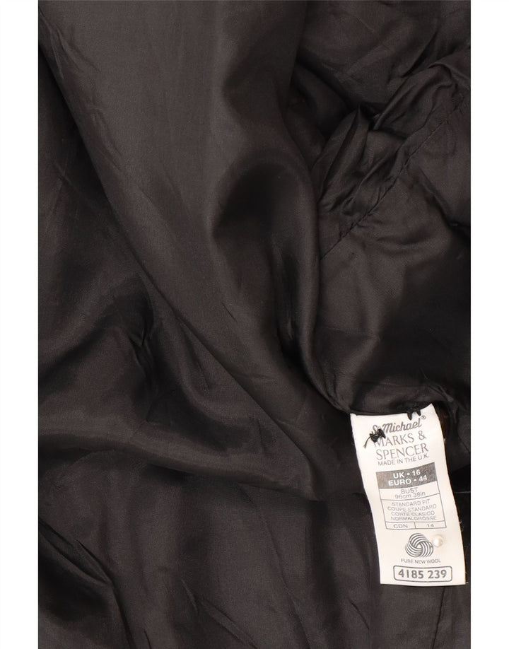 Marks & Spencer Womens 1 Button Blazer Jacket UK 16 Large Black Wool