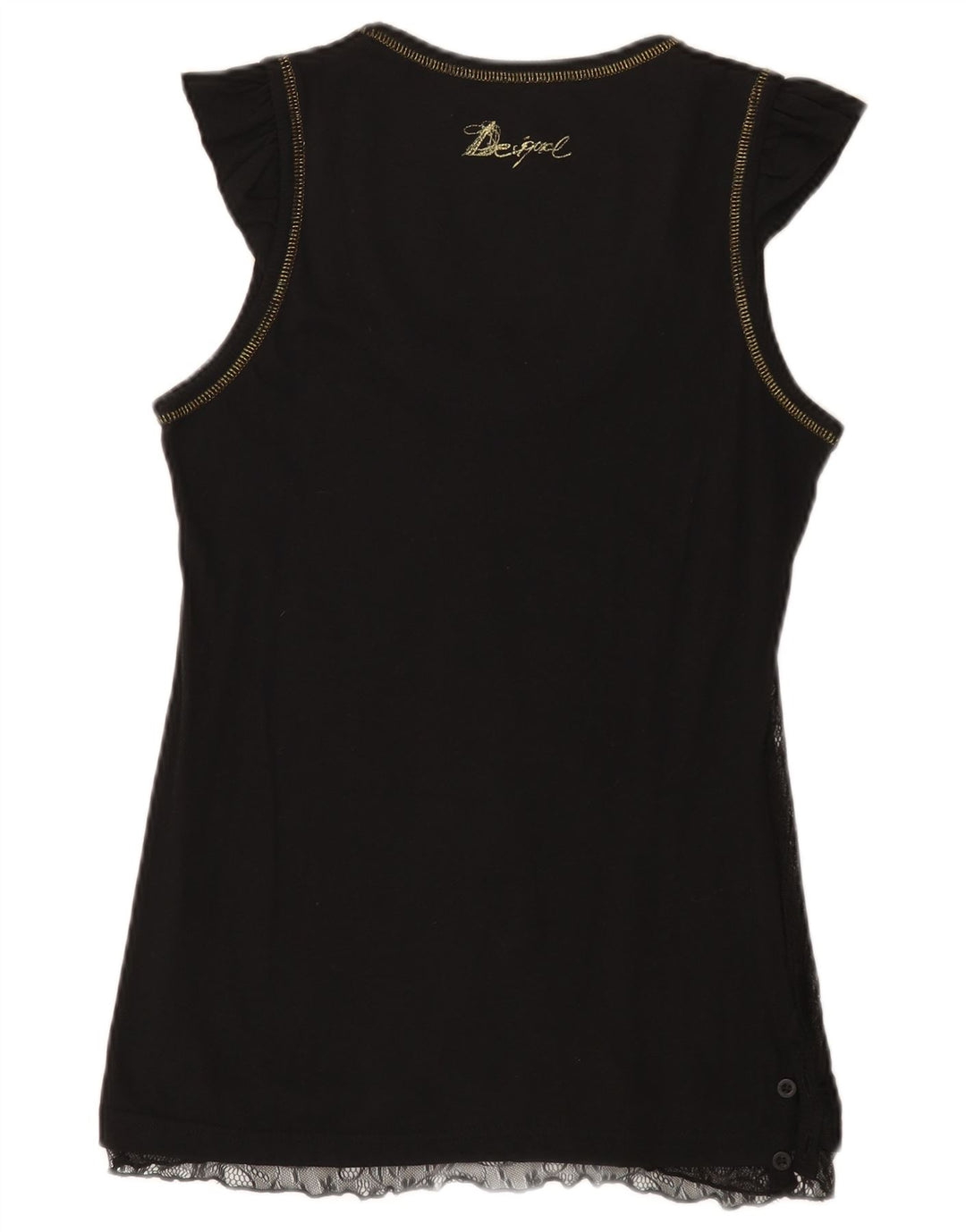Desigual Womens Vest Top UK 14 Large Black Cotton