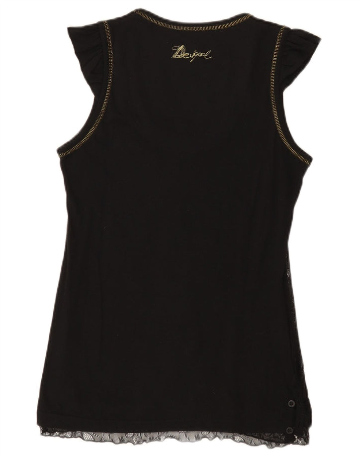 Desigual Womens Vest Top UK 14 Large Black Cotton