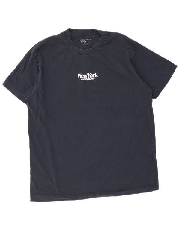Jack & Jones Mens Graphic T-Shirt Top 2XL Navy Blue Cotton
