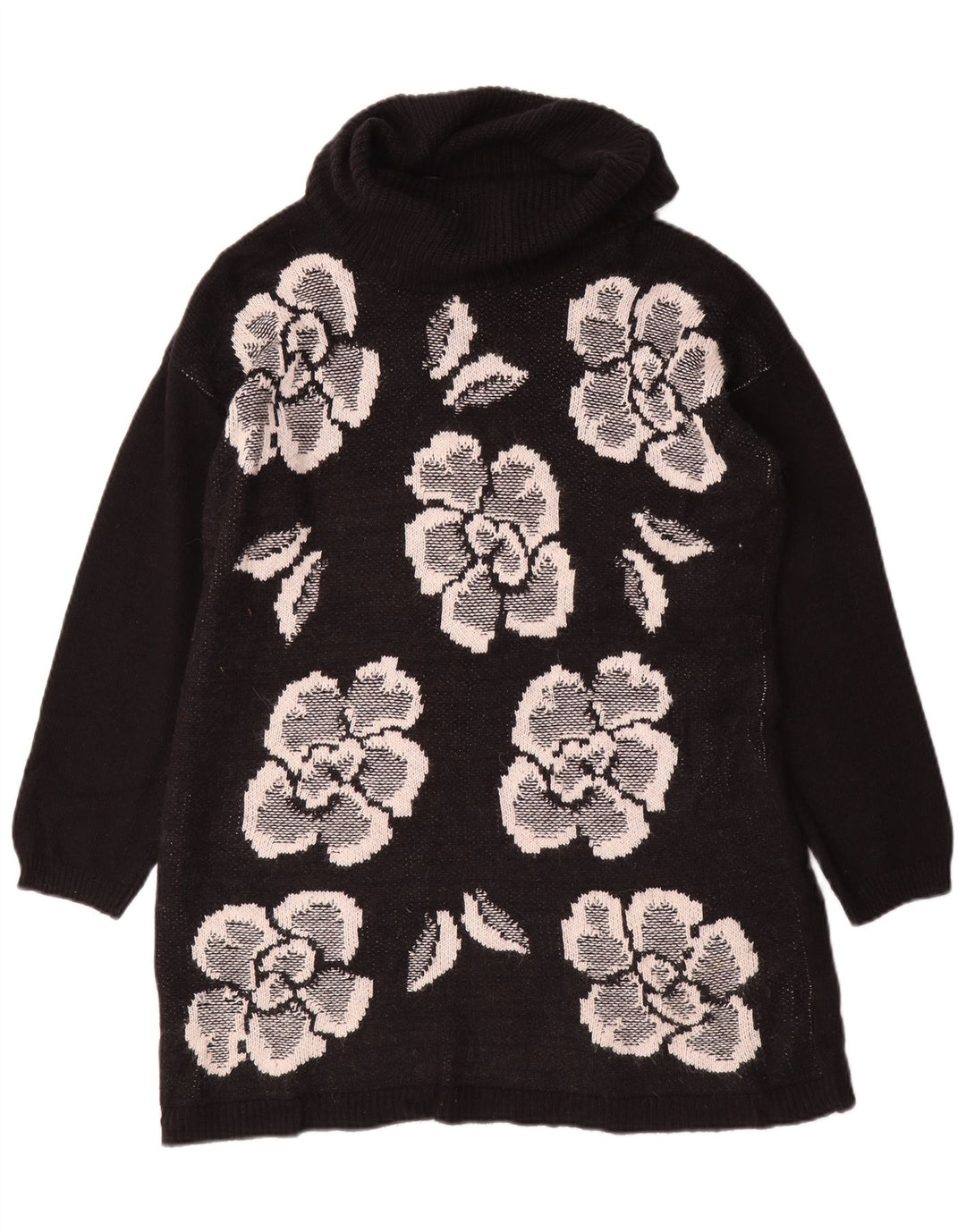 Marks & Spencer Womens Roll Neck Jumper Sweater UK 14 Medium Black Floral
