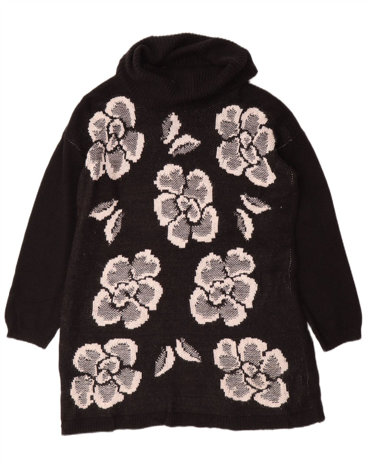 Marks & Spencer Womens Roll Neck Jumper Sweater UK 14 Medium Black Floral