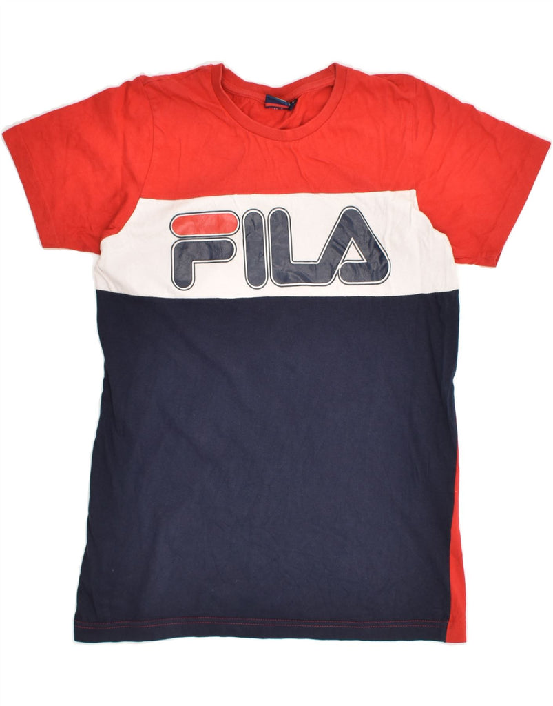 FILA Boys Graphic T-Shirt Top 13-14 Years Red Colourblock Cotton | Vintage Fila | Thrift | Second-Hand Fila | Used Clothing | Messina Hembry 