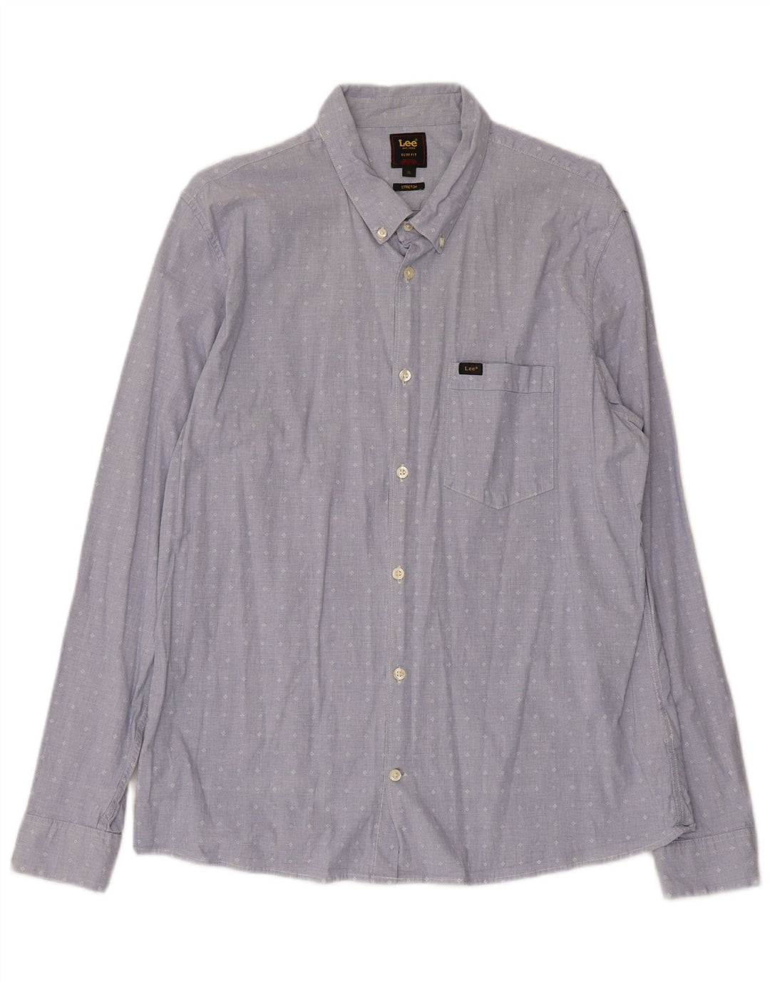 Lee Mens Stretch Slim Fit Shirt XL Blue Geometric Cotton