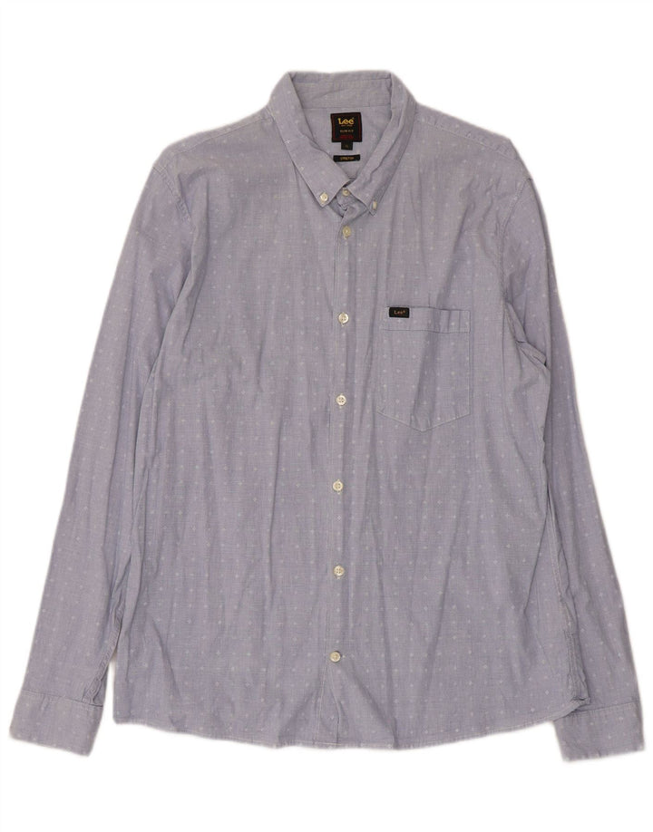 Lee Mens Stretch Slim Fit Shirt XL Blue Geometric Cotton