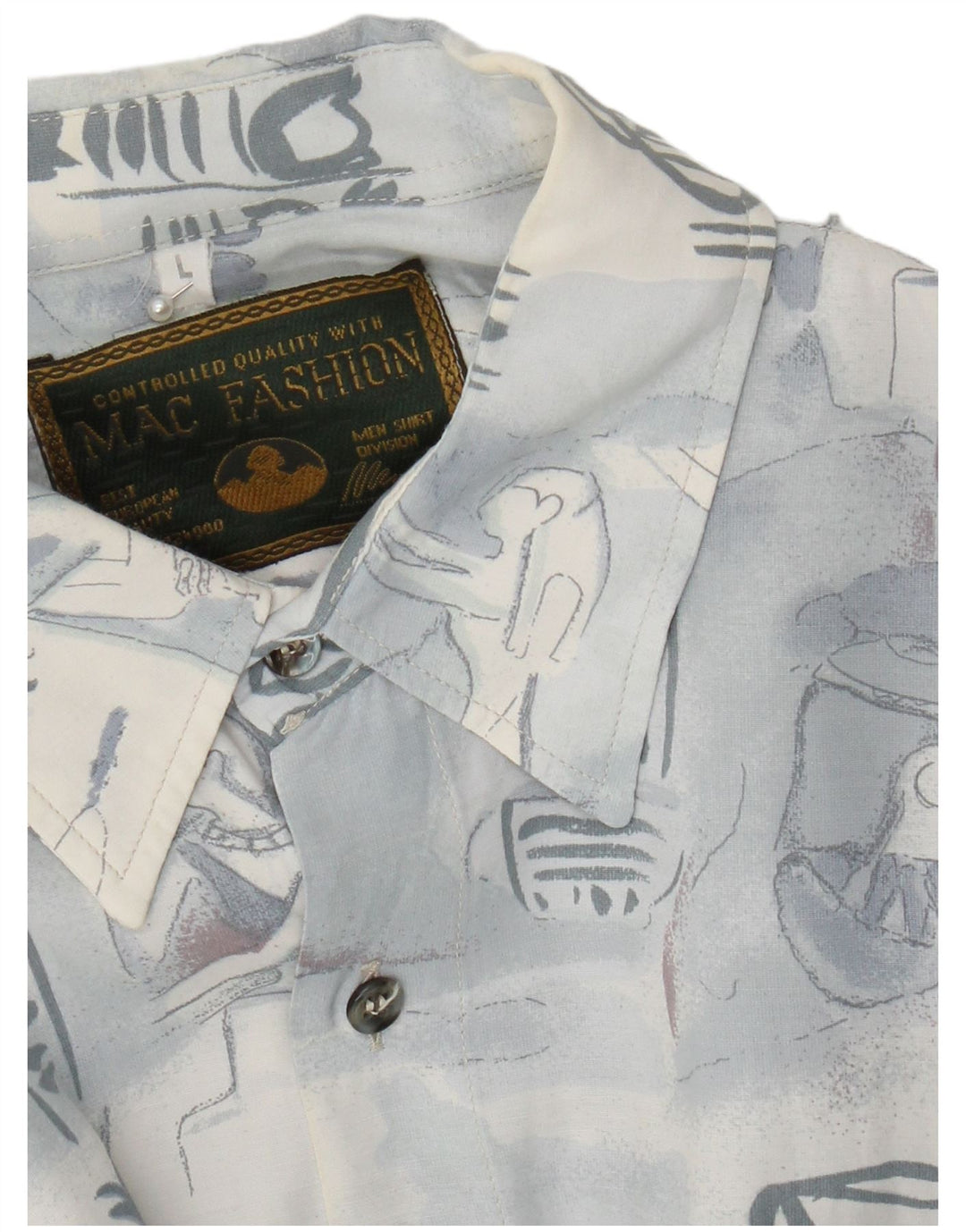 Mac Fashion Mens Abstract Pattern Shirt Large Blue