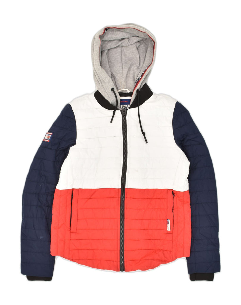 SUPERDRY Mens Hooded Padded Jacket UK 36 Small Multicoloured Colourblock | Vintage Superdry | Thrift | Second-Hand Superdry | Used Clothing | Messina Hembry 