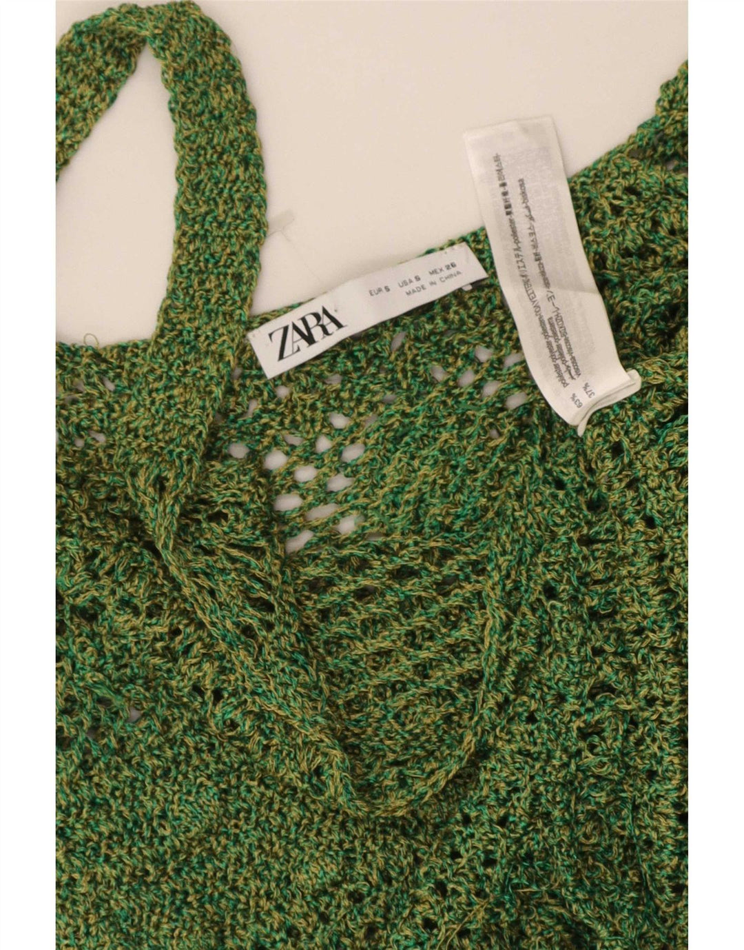 Zara Womens Crochet Cami Top UK 8 Small Green Polyester