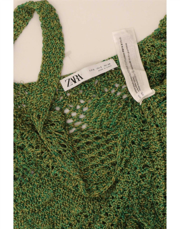 Zara Womens Crochet Cami Top UK 8 Small Green Polyester