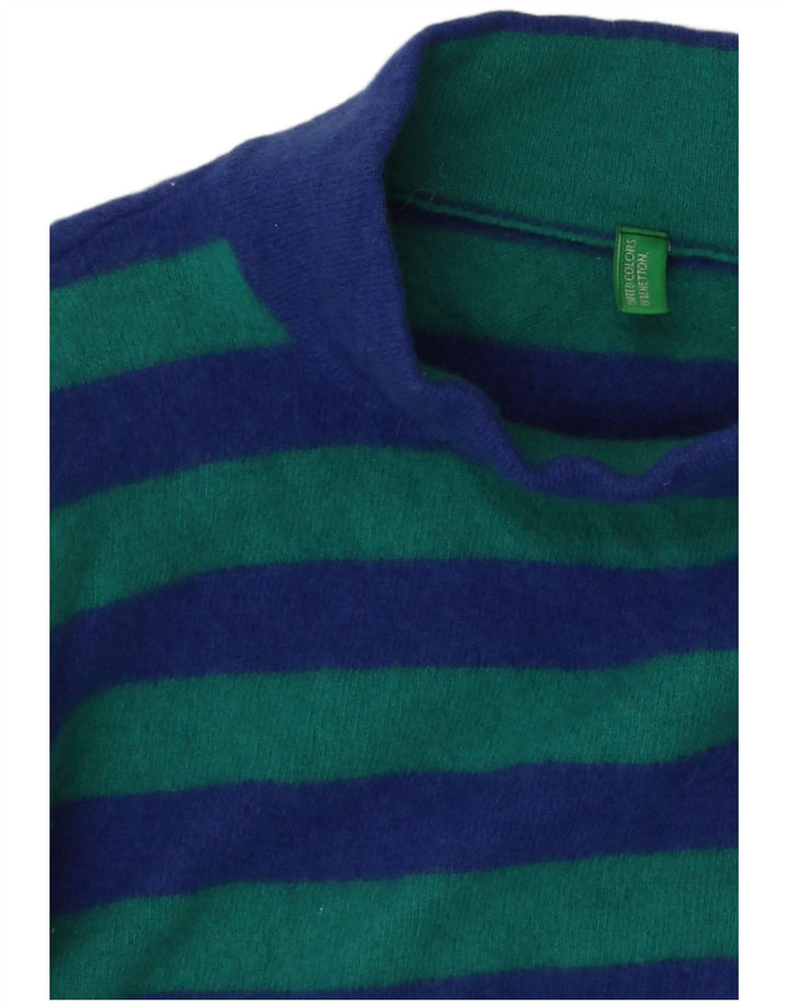 Benetton Womens Turtle Neck Jumper Sweater UK 10 Small Blue Striped
