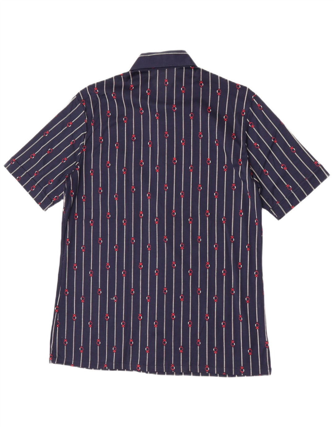 Vintage Mens Short Sleeve Shirt Small Navy Blue Striped Cotton