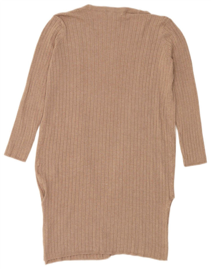 Marks & Spencer Womens Longline Open Cardigan Sweater UK 10 Small Beige