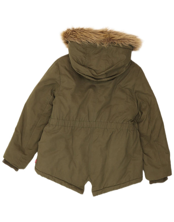 Levi's Girls Hooded Parka Jacket 11-12 Years Khaki Cotton