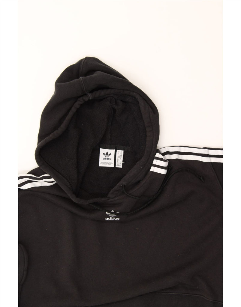 ADIDAS Womens Oversized Crop Hoodie Jumper UK 6 XS  Black Cotton Vintage Adidas and Second-Hand Adidas from Messina Hembry 