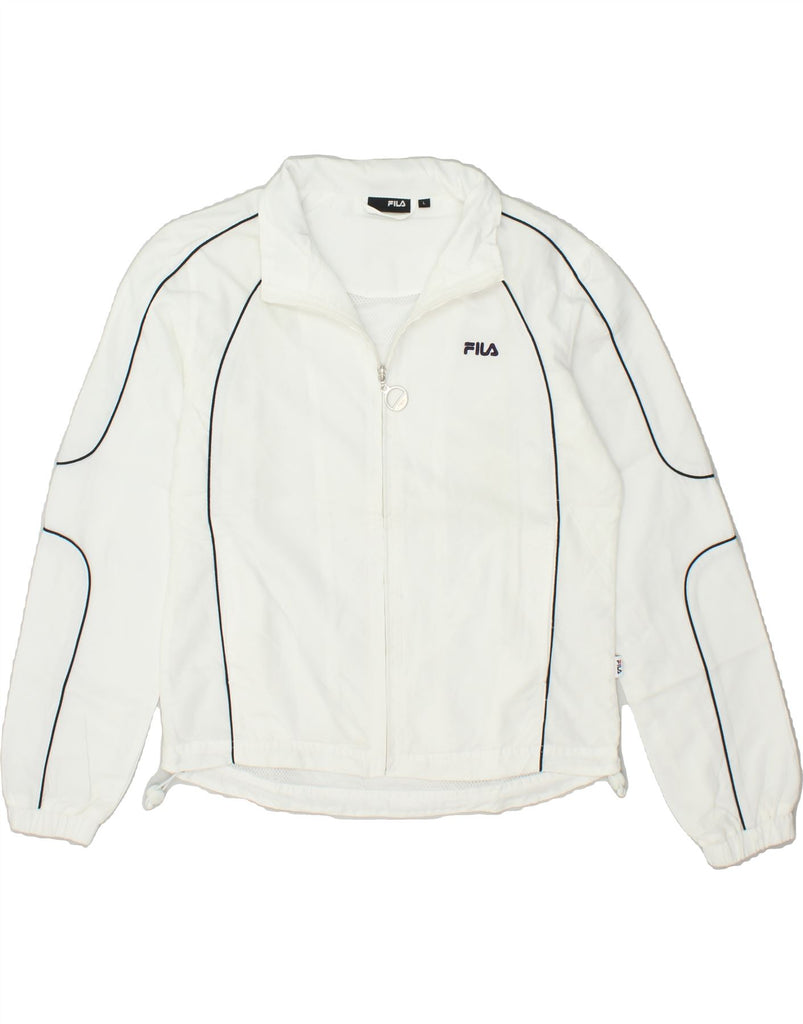 FILA Womens Graphic Tracksuit Top Jacket UK 16 Large White Polyester | Vintage Fila | Thrift | Second-Hand Fila | Used Clothing | Messina Hembry 