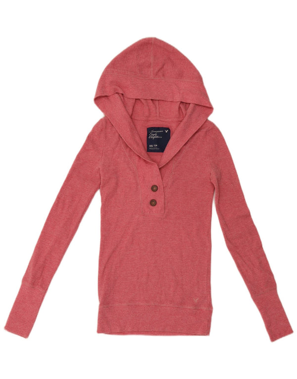 American Eagle Outfitters Womens Hooded Top Long Sleeve UK 4 XS Pink Cotton