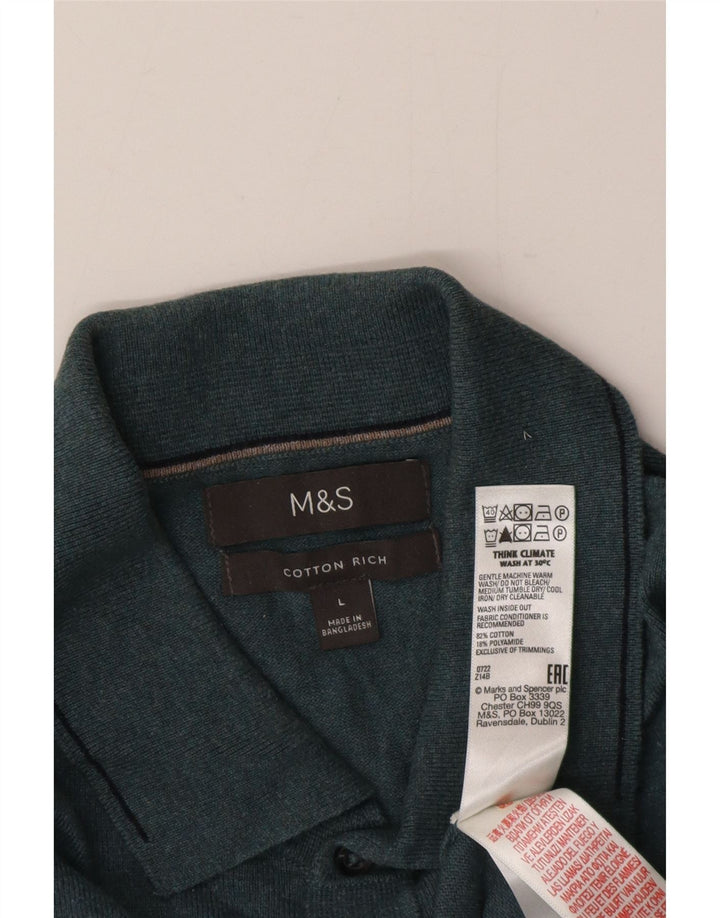 Marks & Spencer Mens Polo Neck Jumper Sweater Large Blue Flecked Cotton