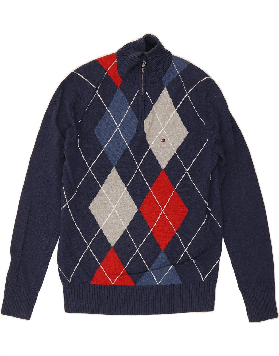 TOMMY HILFIGER Mens Zip Neck Jumper Sweater Medium Navy Blue Vintage Tommy Hilfiger and Second-Hand Tommy Hilfiger from Messina Hembry 