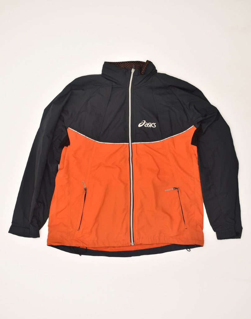 ASICS Mens Hooded Rain Jacket UK 38 Medium Navy Blue Colourblock Polyester | Vintage Asics | Thrift | Second-Hand Asics | Used Clothing | Messina Hembry 