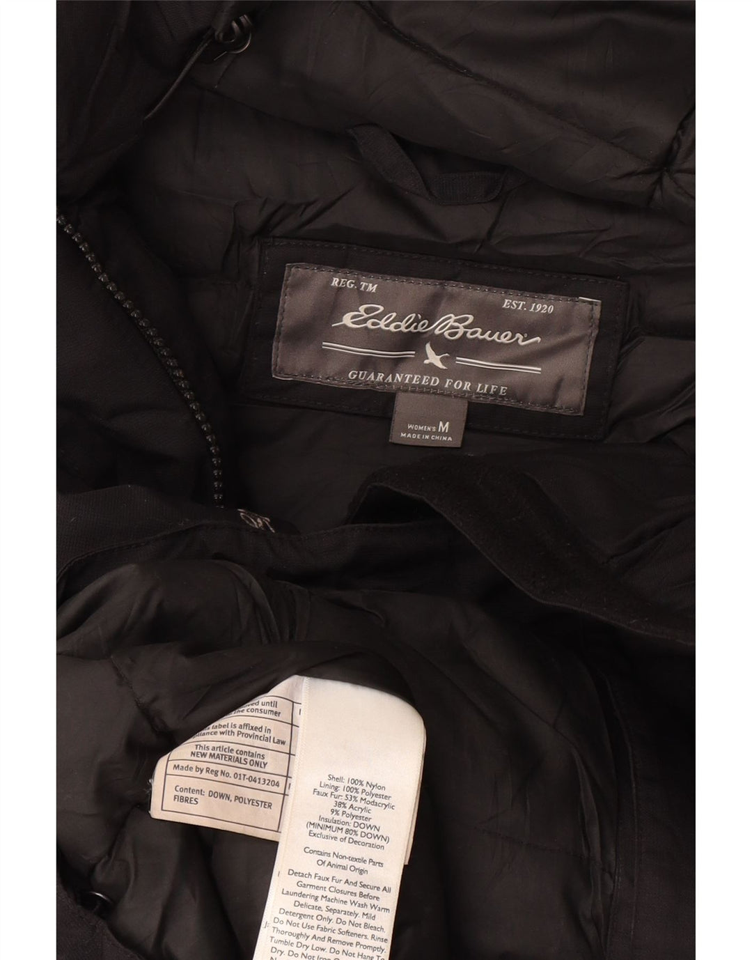 Eddie Bauer Womens Hooded Parka Jacket UK 14 Medium Black Nylon