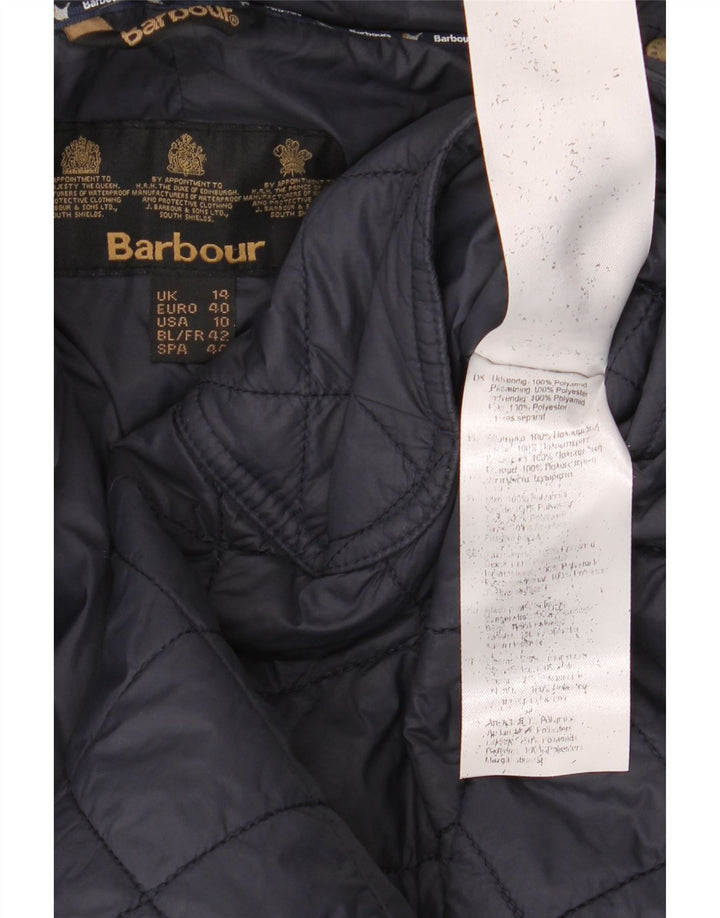 Barbour Womens Hooded Quilted Overcoat UK 14 Large  Navy Blue Polyamide