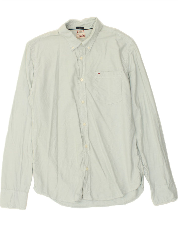 TOMMY HILFIGER Mens Slim Fit Shirt Large Blue Cotton Vintage Tommy Hilfiger and Second-Hand Tommy Hilfiger from Messina Hembry 