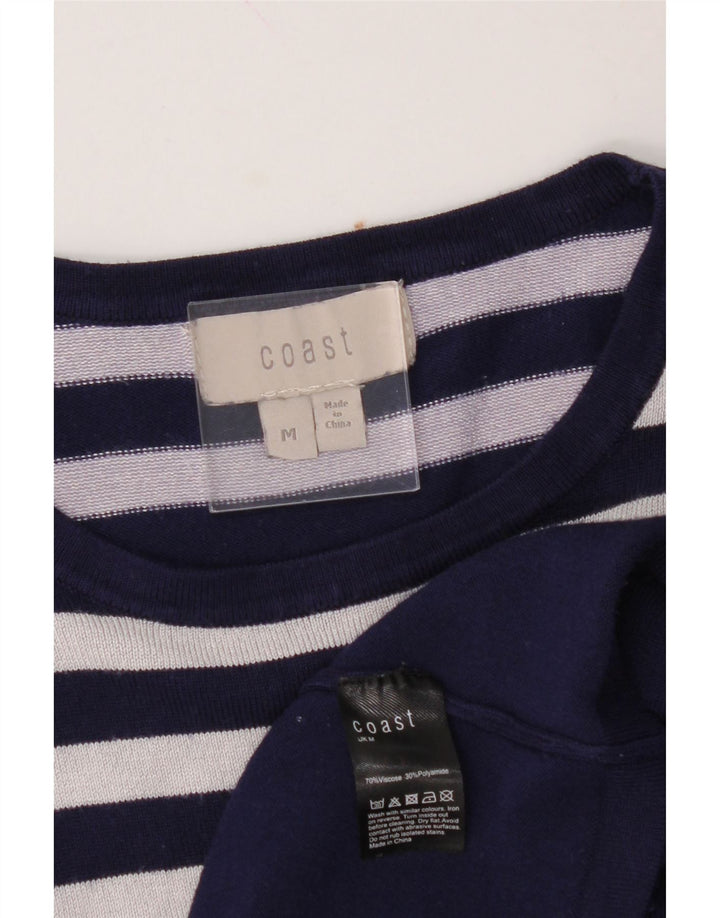 COAST Womens Jumper Dress UK 14 Medium Navy Blue Striped Viscose Vintage Coast and Second-Hand Coast from Messina Hembry 