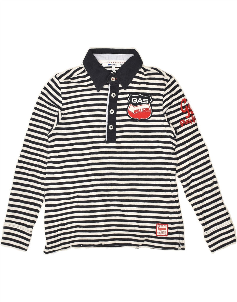 GAS Boys Long Sleeve Polo Shirt 5-6 Years Black Striped Cotton | Vintage Gas | Thrift | Second-Hand Gas | Used Clothing | Messina Hembry 